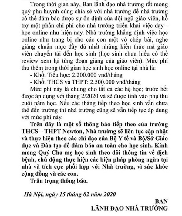 Xôn xao thông tin một trường ở Hà Nội thu thêm 2,5 triệu đồng/tháng để tổ chức dạy học online, phụ huynh bức xúc lên tiếng-3