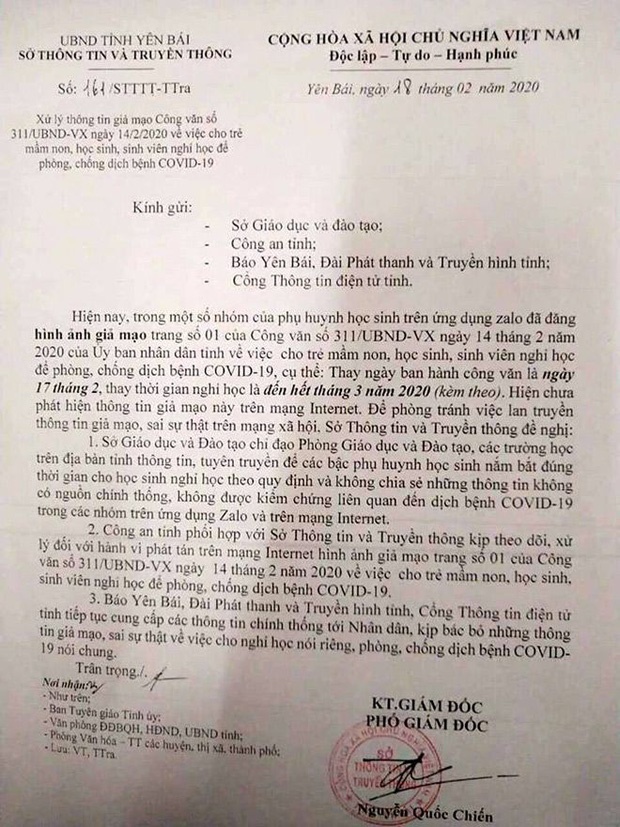 Xuất hiện công văn Hoả tốc giả mạo cho học sinh, sinh viên được nghỉ học đến hết tháng 3/2020-3