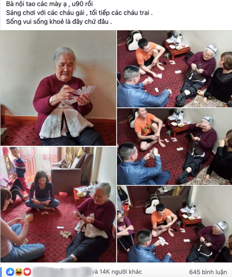 Bà ngoại 90 tuổi ngồi đánh bài tam cúc cực ngầu, chấp hết các con cháu sáng bà chơi với cháu gái, tối tiếp luôn cháu trai mà vẫn khoẻ re”-1