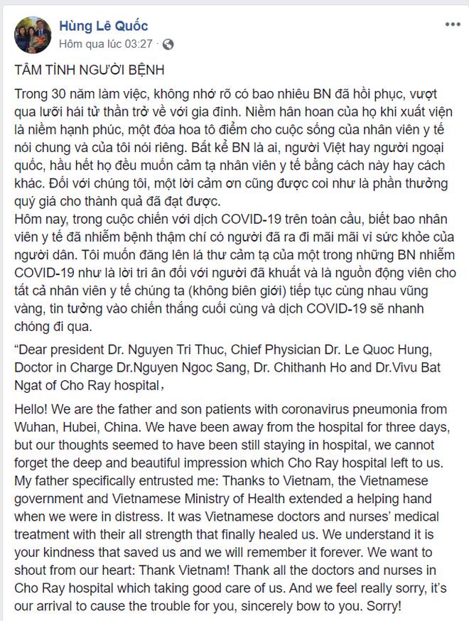 Xúc động bức thư 2 cha con người Trung Quốc nhiễm Covid-19 gửi bệnh viện Chợ Rẫy khi về nước-2