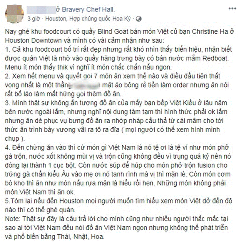 Một đầu bếp Việt nổi tiếng gây bão mạng khi thẳng thừng chê món ăn ở quán Vua đầu bếp Christine Hà nhớp nháp, cẩu thả, nhân viên mặc áo bông rẻ tiền và ăn nói rất bố láo?-3