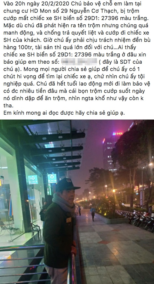 Ông lão bảo vệ bất lực nhìn trộm lấy chiếc SH-2