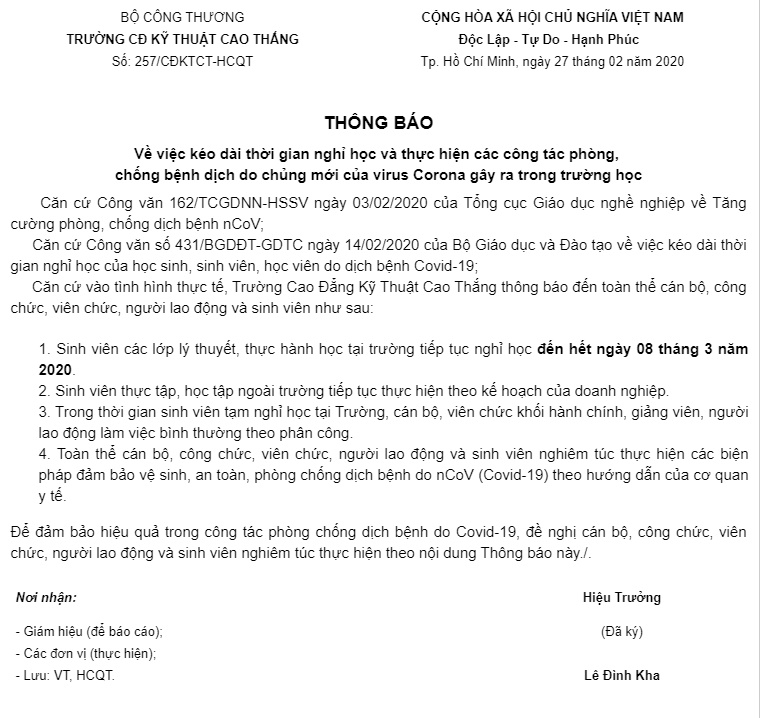 CẬP NHẬT: Danh sách 7 trường đại học, cao đẳng ra thông báo cho sinh viên nghỉ đến hết ngày 8/3-5