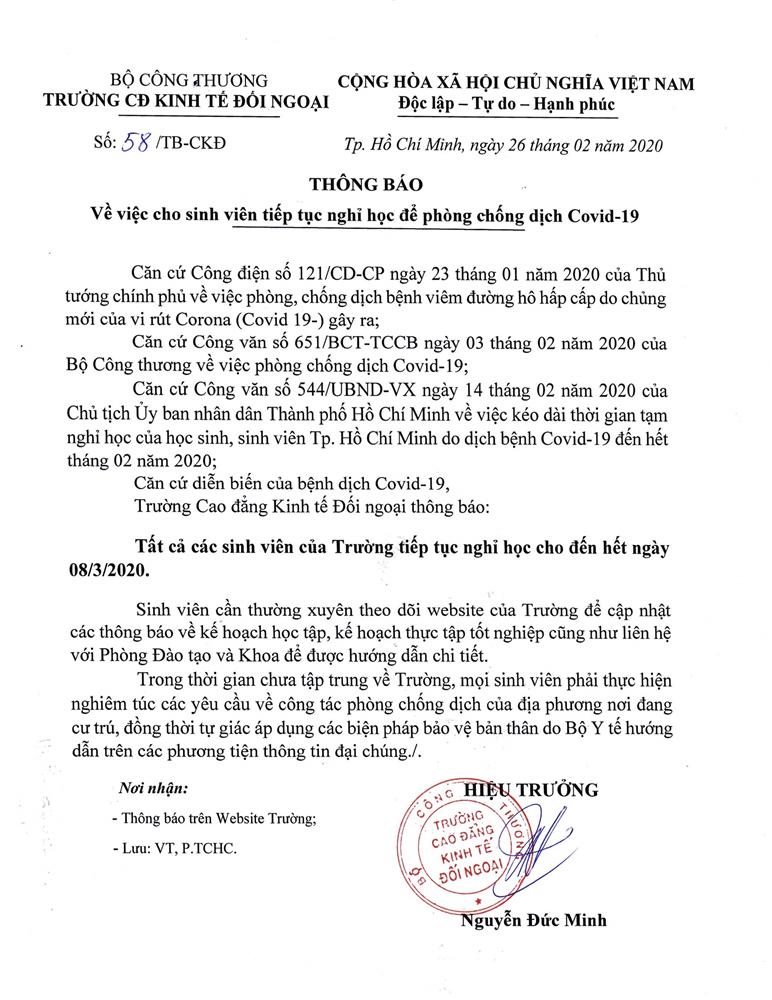CẬP NHẬT: Danh sách 7 trường đại học, cao đẳng ra thông báo cho sinh viên nghỉ đến hết ngày 8/3-6