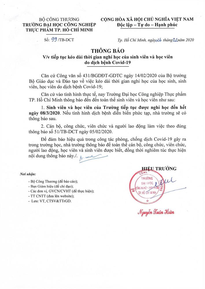 CẬP NHẬT: Danh sách 7 trường đại học, cao đẳng ra thông báo cho sinh viên nghỉ đến hết ngày 8/3-4