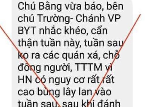 Bộ Y tế bác tin đồn Hà Nội bùng phát dịch bệnh Covid-19 trong tuần tới