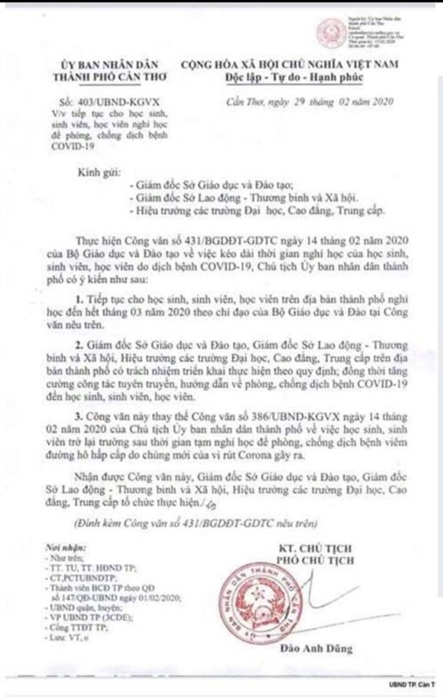 Công văn thông báo cho học sinh nghỉ hết tháng 3 là giả mạo!-1