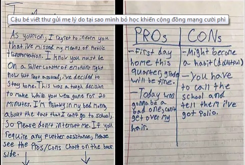Sợ bị đánh đòn vì trốn học, cậu bé viết hẳn tâm thư biện minh nghe vô lý nhưng đầy thuyết phục” khiến mẹ không tài nào giận nổi-1