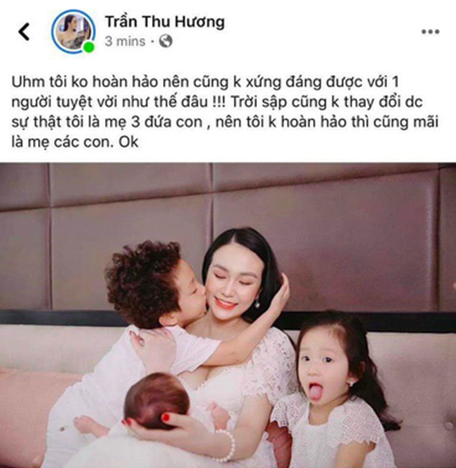 Tuấn Hưng vừa phủ nhận tin đồn ly hôn, bà xã lại đăng trạng thái bức xúc: Tôi không hoàn hảo nên cũng không xứng đáng với một người tuyệt vời như thế đâu-1