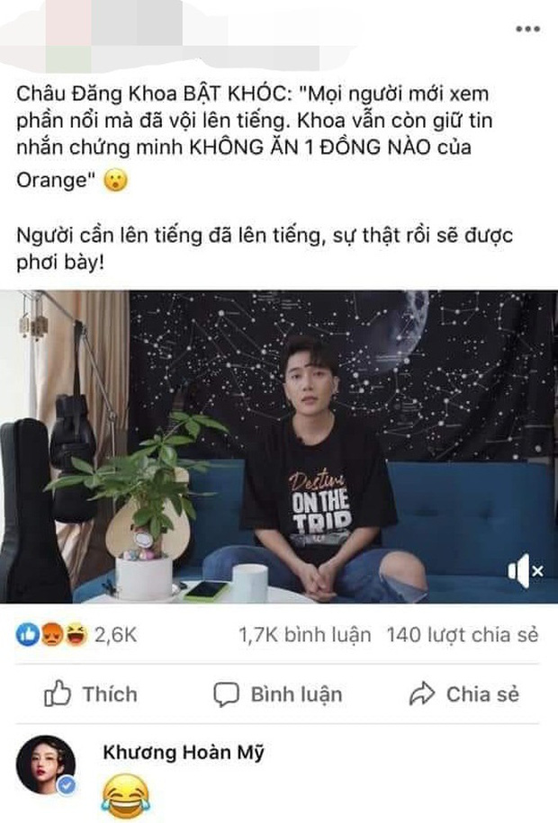 Châu Đăng Khoa bật khóc khẳng định không ăn đồng nào, Orange đã có ngay động thái cà khịa công khai đây này!-1