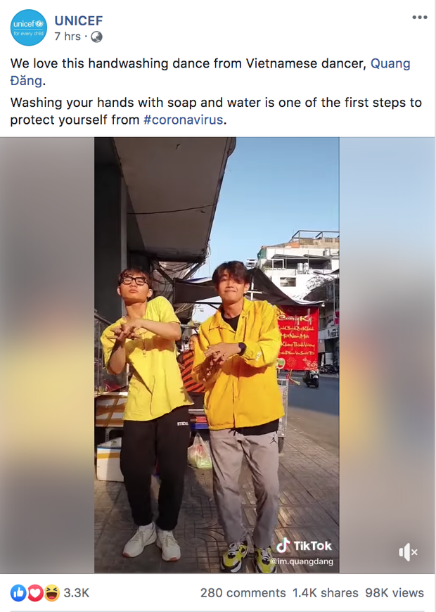 UNICEF chia sẻ clip vũ điệu rửa tay phòng Virus Corona của Quang Đăng và khen hết lời, Việt Nam đưa Ghen Cô Vy viral khắp thế giới luôn rồi!-7