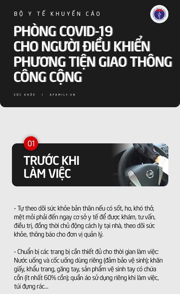 Mùa dịch Covid-19: Bộ Y tế khuyến cáo cách phòng dịch cho người điều khiển phương tiện giao thông công cộng-1
