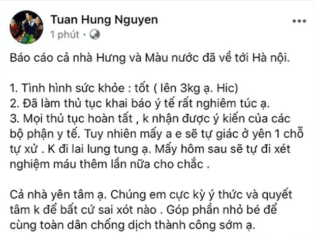 Tuấn Hưng công khai thông báo y tế và chuyện cách ly sau khi từ Mỹ trở về nước-1