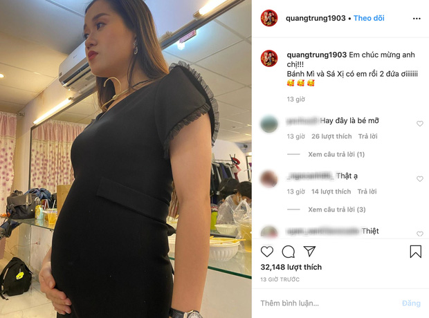 Có bạn lầy lội thấy mà tức: Quang Trung khoe bụng vượt mặt của Lâm Vỹ Dạ, hại dân tình vào chúc mẹ tròn con vuông-1