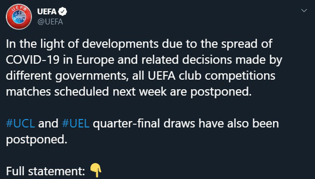 Vì COVID-19, 2 giải bóng đá hàng đầu châu Âu chính thức bị hoãn-1