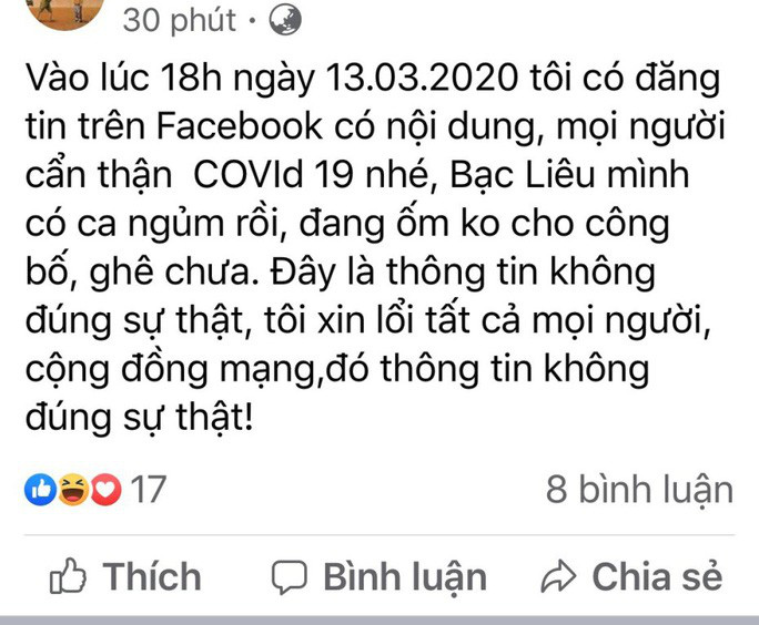 Tung tin Bạc Liêu có ca ngủm” vì Covid-19, nam thanh niên bị xử lý-3