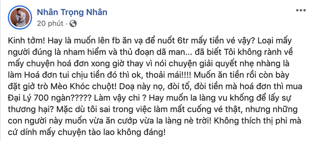 Trọng Nhân bị tố quỵt 7 triệu tiền vé máy bay và lời đáp trả Muốn ăn tiền còn giở trò mèo khóc chuột-4