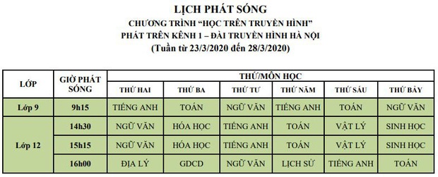 Lịch phát sóng chi tiết chương trình học online dành cho học sinh tất cả các cấp tại Hà Nội-3