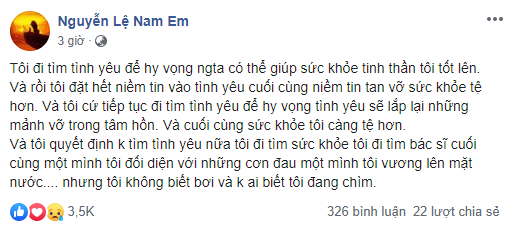 Nam Em xuất hiện với gương mặt hốc hác, chia sẻ tâm trạng tiêu cực liên quan đến chuyện tình cảm-1
