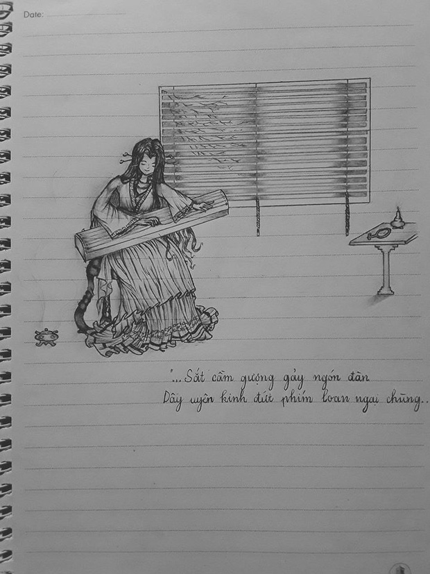 Tự vẽ tranh sương sương minh họa cho tác phẩm văn học, nam sinh khiến ai nấy sửng sốt bởi tài múa bút chẳng kém cạnh họa sĩ-2