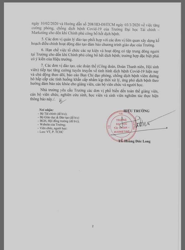 Trường ĐH gửi thông báo khẩn cho sinh viên tiếp tục nghỉ đến hết 12/4-2