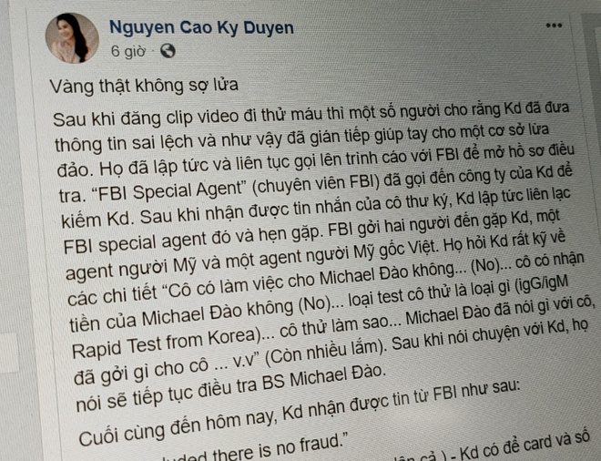 MC Kỳ Duyên bị chỉ trích vì đăng bài về bộ xét nghiệm Covid-19-1