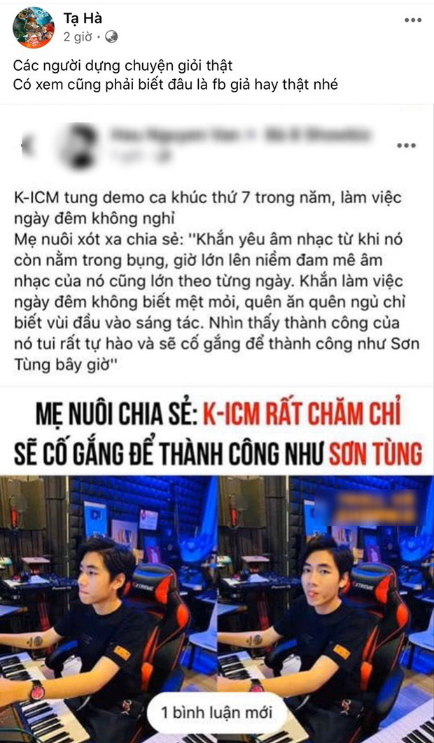 Mẹ nuôi gay gắt phản pháo trước thông tin so sánh K-ICM với Sơn Tùng M-TP-1
