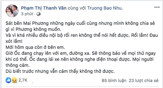 Ốc Thanh Vân xót xa tâm sự về Mai Phương trước khi cố nghệ sĩ qua đời: Mình không chia sẻ gì vì Phương không muốn-1