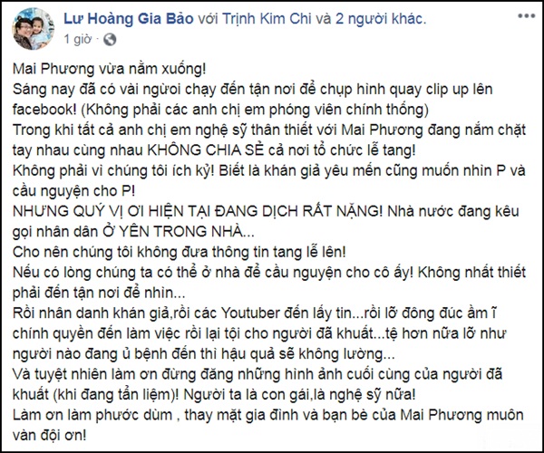 Ốc Thanh Vân, Đại Nghĩa phẫn nộ vì có người trà trộn chụp hình thi thể Mai Phương-3