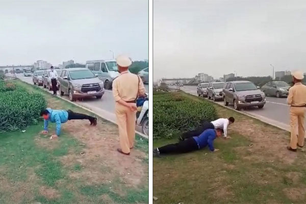 Clip: CSGT phạt tài xế chống đẩy giữa đường vì không đeo khẩu trang phòng chống dịch bệnh-1