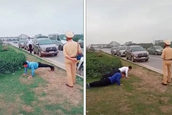 Clip: CSGT phạt tài xế chống đẩy giữa đường vì không đeo khẩu trang phòng chống dịch bệnh