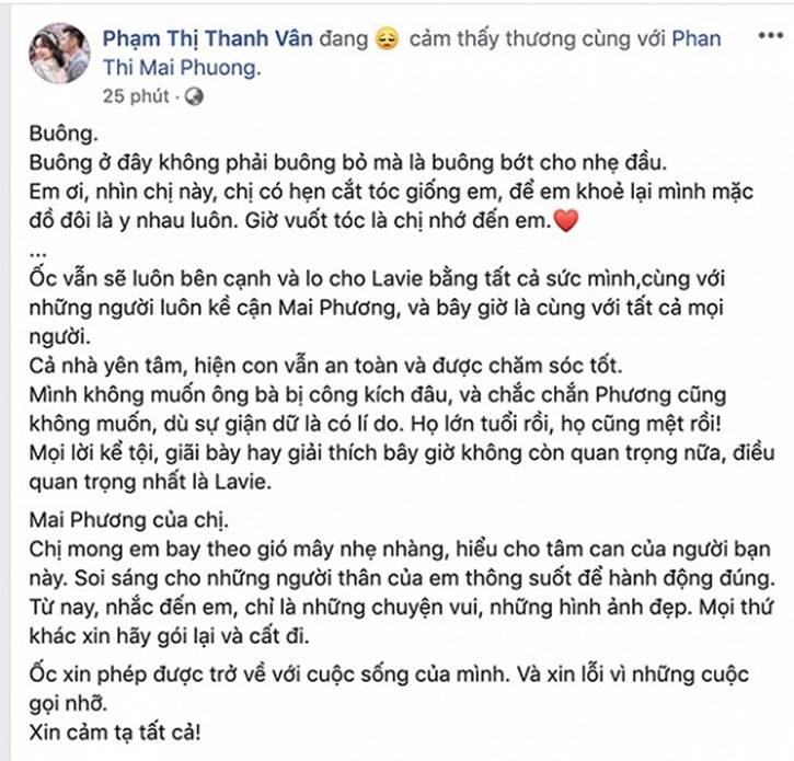 Ốc Thanh Vân tiết lộ tình trạng hiện tại của con gái Mai Phương, khẳng định sẽ dốc toàn bộ sức lực lo cho Lavie-1