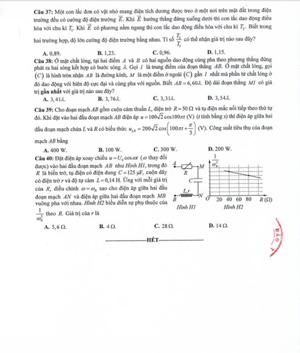 Đề thi minh họa THPT Quốc gia 2020 Môn Vật lý-4