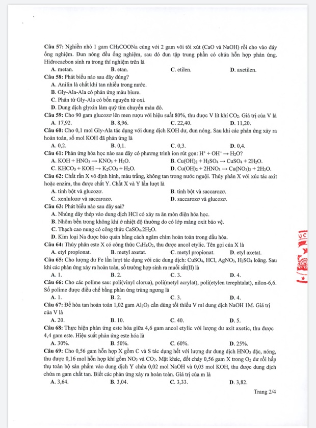 Đề thi minh hoạ THPT Quốc gia năm 2020 Môn Hoá học-2