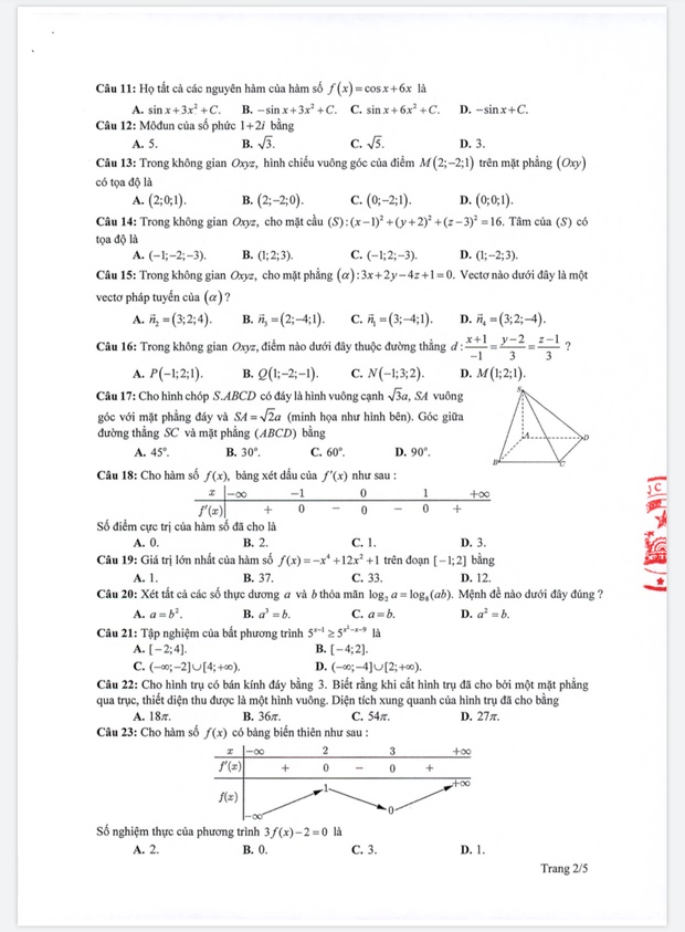 Đề thi minh hoạ THPT Quốc gia năm 2020 Môn Toán-2