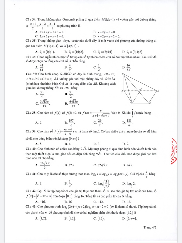Đề thi minh hoạ THPT Quốc gia năm 2020 Môn Toán-4