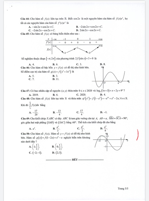 Đề thi minh hoạ THPT Quốc gia năm 2020 Môn Toán-5