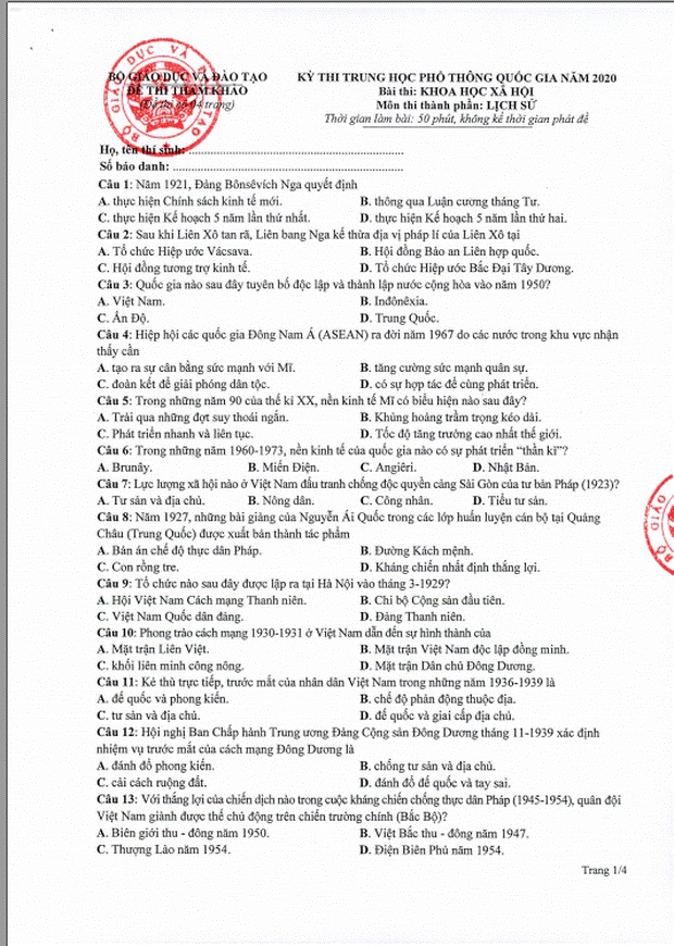 Đề thi minh họa THPT Quốc gia 2020 Tổ hợp Khoa học xã hội-1