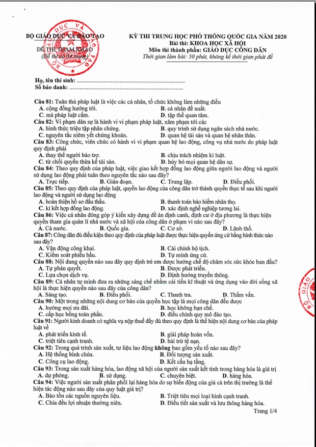 Đề thi minh họa THPT Quốc gia 2020 Tổ hợp Khoa học xã hội-9