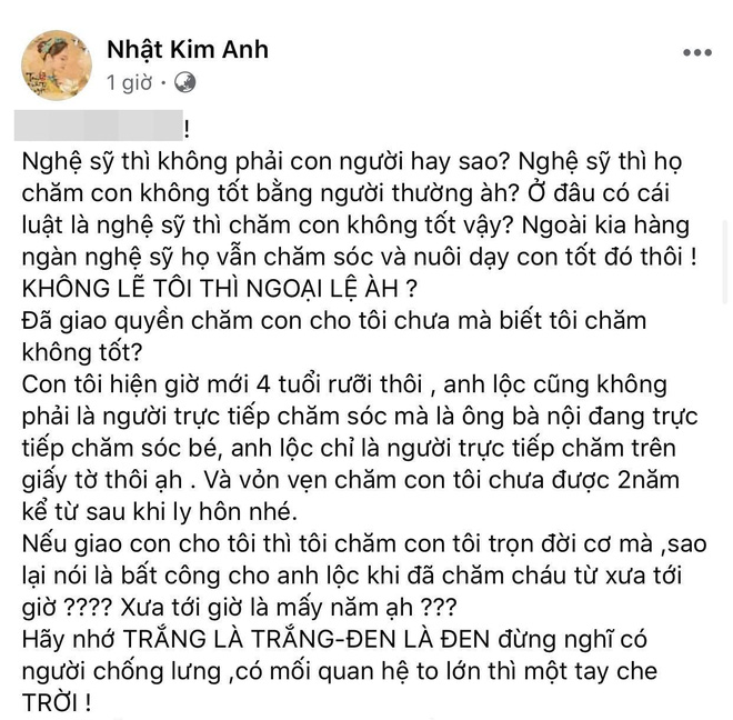 Bị tung bằng chứng bất lợi, Nhật Kim Anh tố cáo chồng cũ không phải là người trực tiếp chăm sóc con trai trong 2 năm qua-1