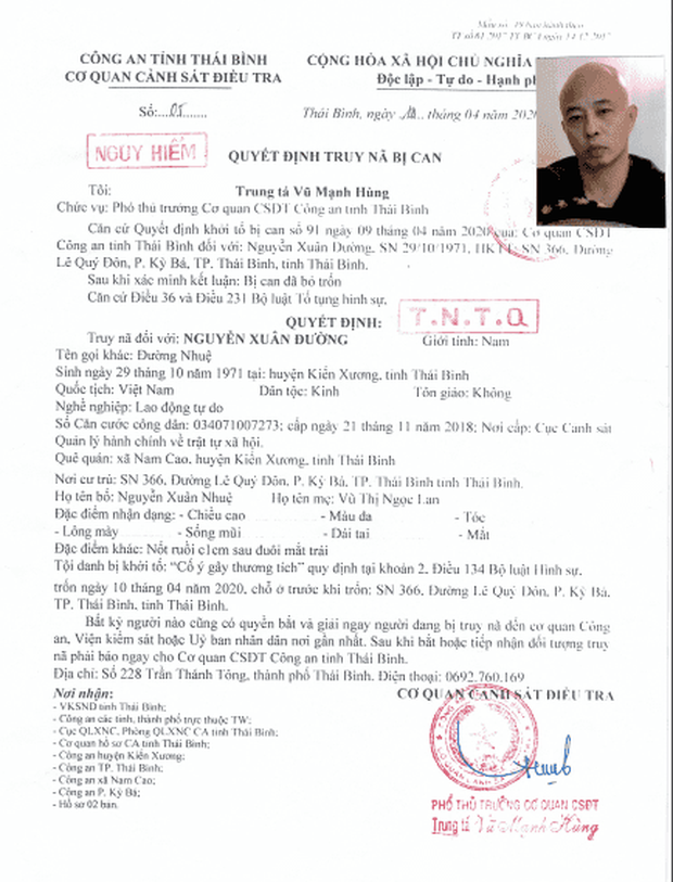 Truy nã toàn quốc Nguyễn Xuân Đường, chồng nữ đại gia bất động sản vừa bị bắt ở Thái Bình-1