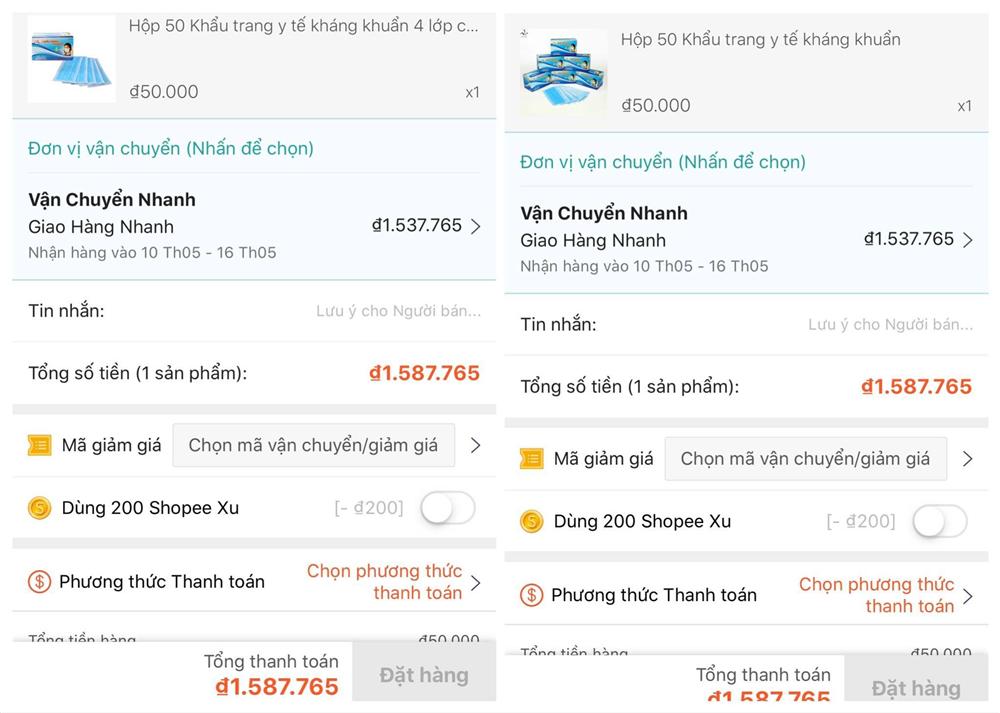 Mua hộp khẩu trang 50 nghìn, tiền ship 1,5 triệu đồng-1