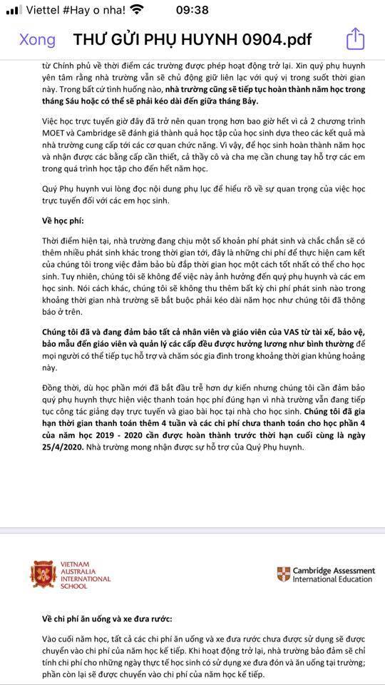 Phụ huynh bất bình vì đóng cả trăm triệu giữa mùa dịch, trường không bớt cả tiền ăn-1