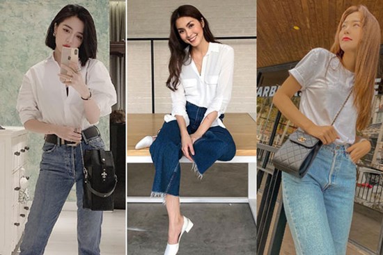 Thước đo thần thái mỹ nhân Vbiz là combo áo trắng quần jeans: Hà Tăng sang chảnh, Ngọc Trinh khoe dáng