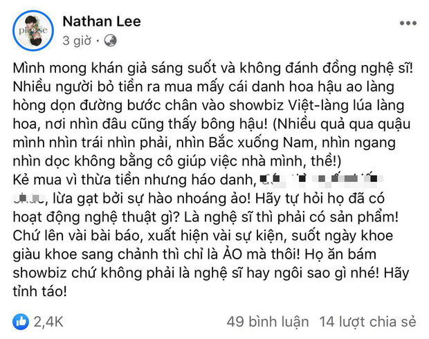 Sau ồn ào của loạt mỹ nhân Vbiz gần đây, Nathan Lee có phát ngôn gây sốc: Nhiều Hoa hậu chẳng bằng giúp việc nhà tôi-1