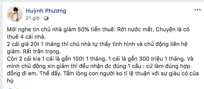 Huỳnh Phương bị ném đá gay gắt vì trách chủ nhà không giảm tiền thuê mùa dịch, còn đăng đàn đáp trả nhưng có hợp lý?-1