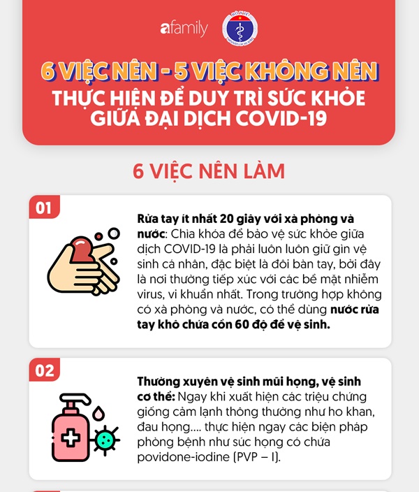 Dịch Covid-19 có dấu hiệu lây nhiễm trong cộng đồng: Bộ Y tế khuyến cáo 6 việc NÊN - 5 việc KHÔNG NÊN thực hiện để duy trì và bảo vệ sức khỏe-1