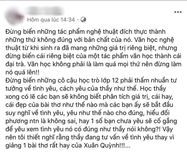 Tranh cãi thầy giáo dạy Văn biến bài thơ Sóng thành bí kíp tán gái, lời giảng coi thường phụ nữ-5