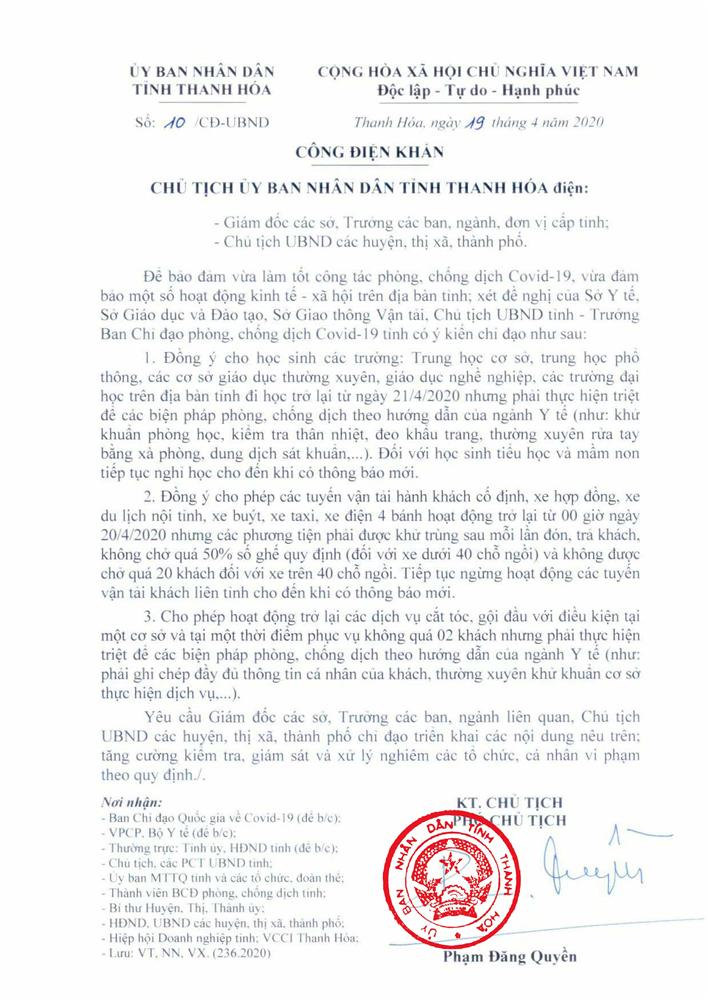 Thêm 1 tỉnh ra công điện khẩn chính thức cho học sinh đi học lại vào ngày 21/4-1