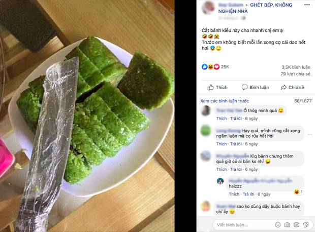 Đang hào hứng chia sẻ sáng kiến cắt bánh chưng bằng dao mà không sợ dính, cô nàng lại bị dân mạng bóc mẽ” một điều rất hiển nhiên-1